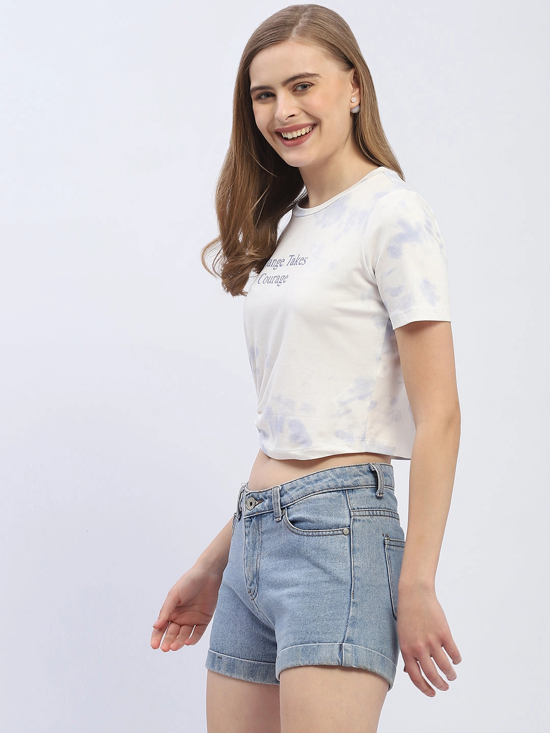 Easy Wear Look Lightweight Layer Madame Tie-Dye White Crop T-Shirt