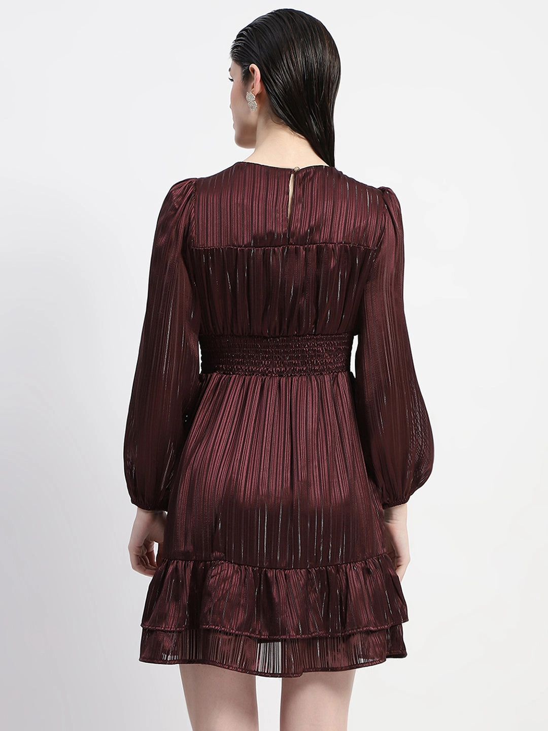 Madame Tiered Hem Cinched Waist Midi Dress Basic Shape Tulle-Overlay