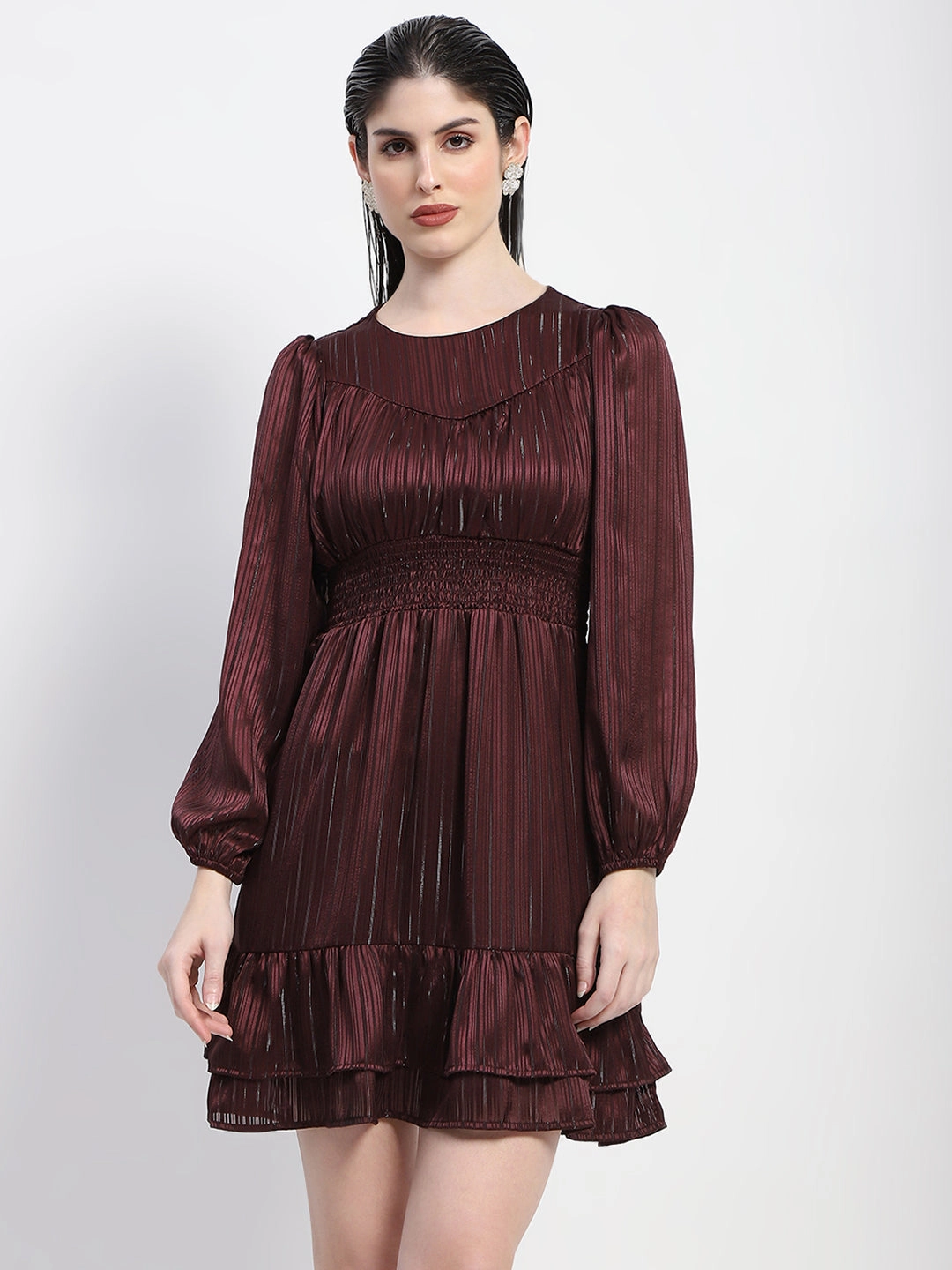 Peace Glow Comfy Fit Madame Tiered Hem Cinched Waist Midi Dress