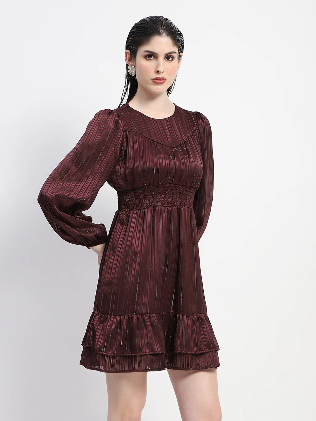 Simple Mood Madame Tiered Hem Cinched Waist Midi Dress