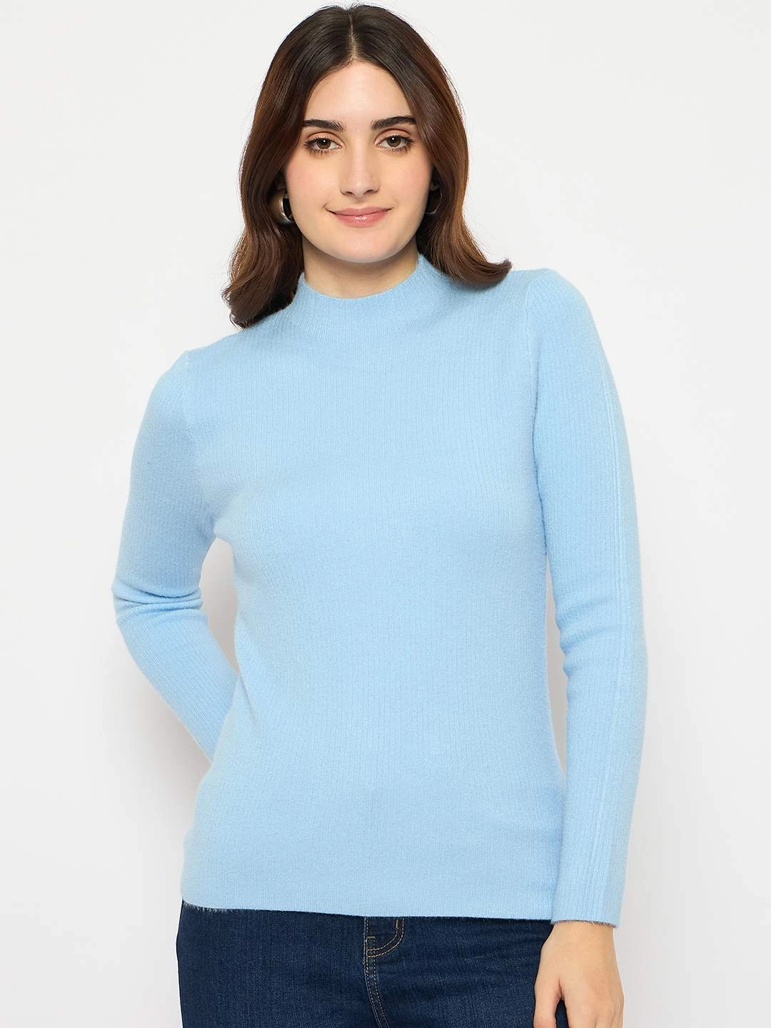Madame Turtle Neck Full Sleeve Blue Sweater Ergonomic Sleeve Engineering