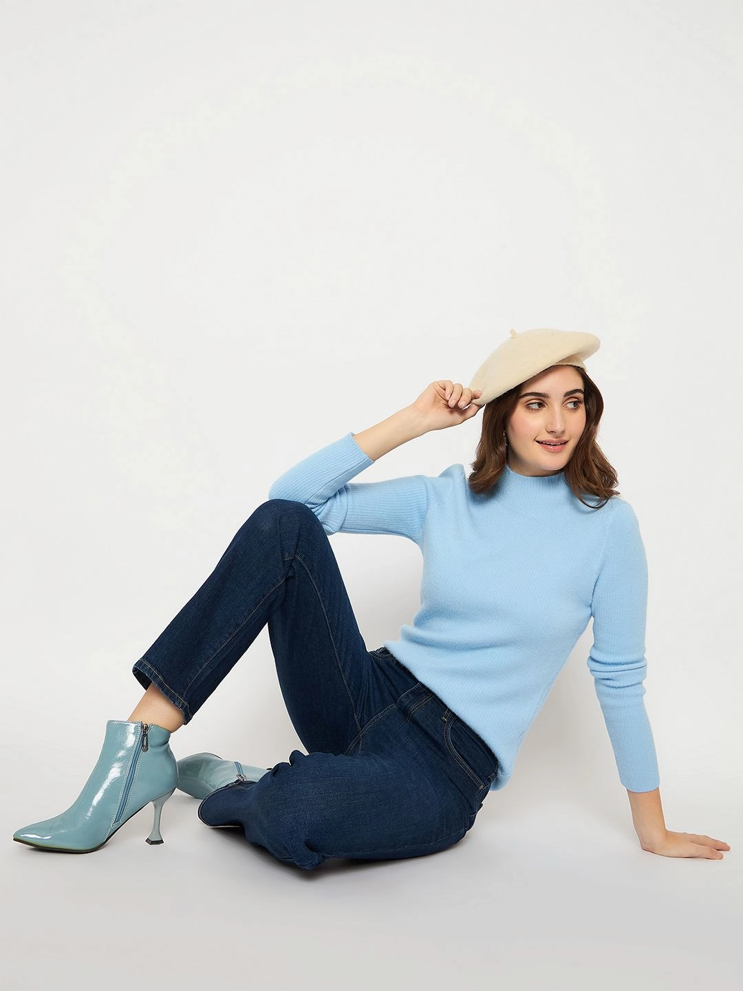 Sport Performance Fit Madame Turtle Neck Full Sleeve Blue Sweater