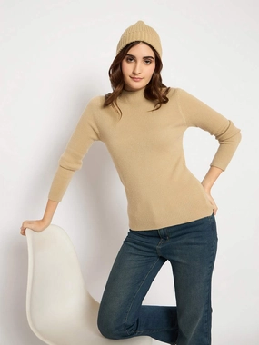 Thermal regulation Flatlock stitching Madame Turtle Neck Full Sleeve Brown Sweater