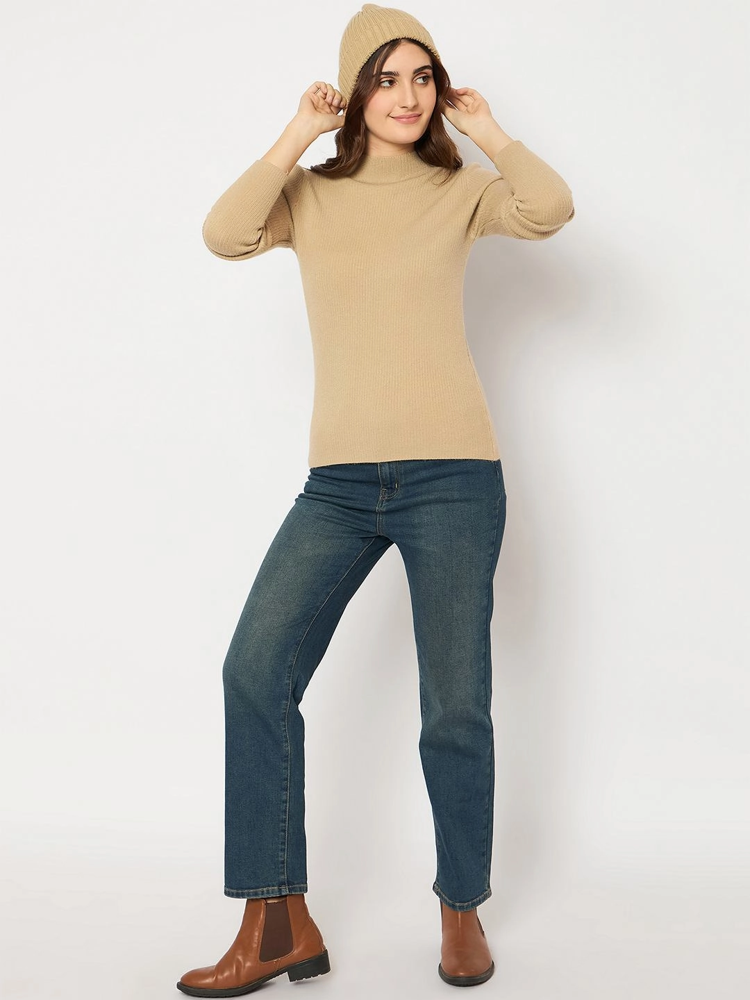 Layered Style Trendy Layers Madame Turtle Neck Full Sleeve Brown Sweater