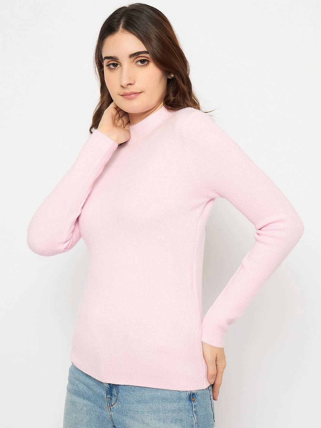 Madame Turtle Neck Full Sleeve Pink Sweater Perfectly Cozy