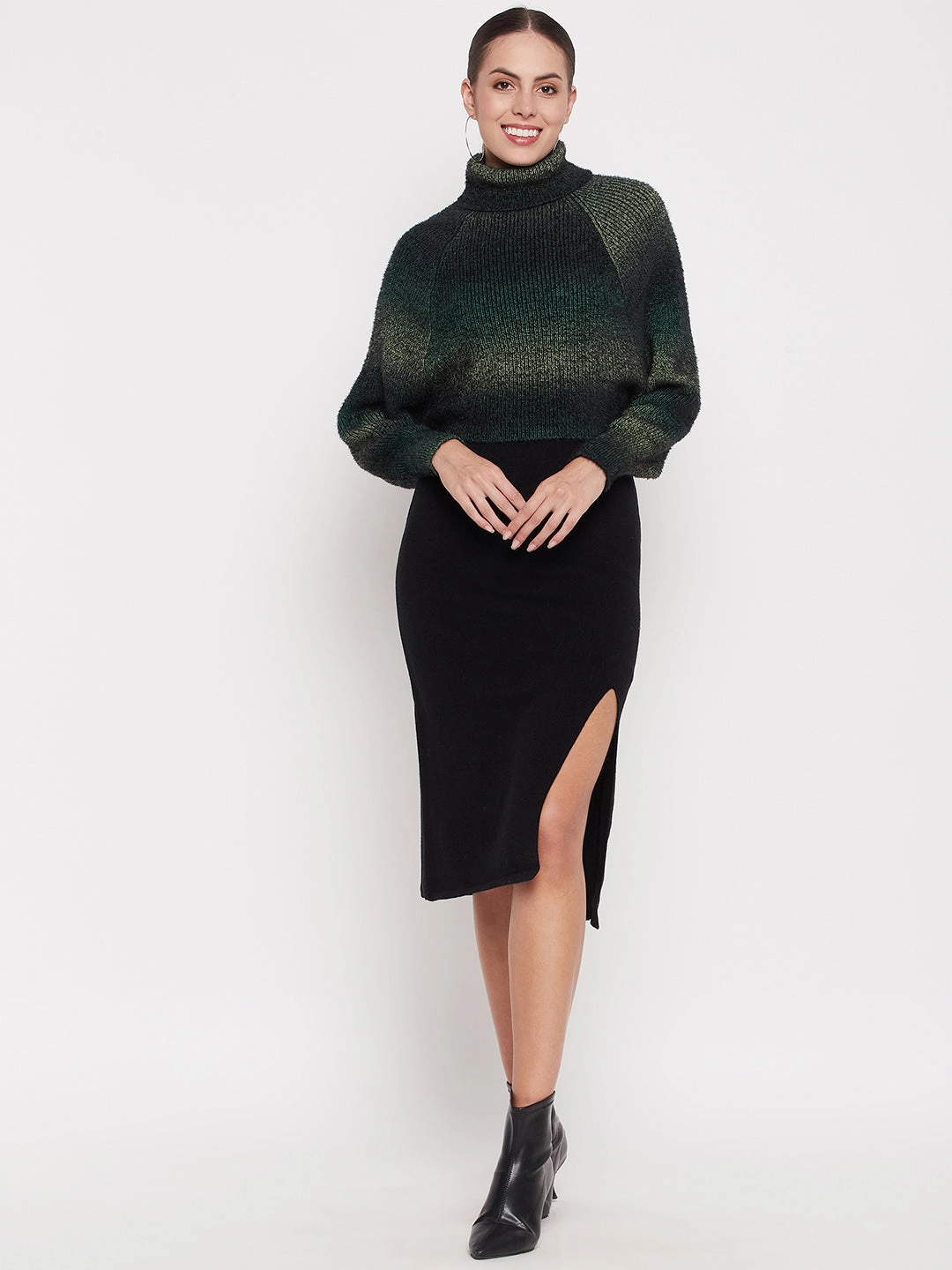 Chill Style Madame Turtleneck Full Sleeve Gradient Green Sweater