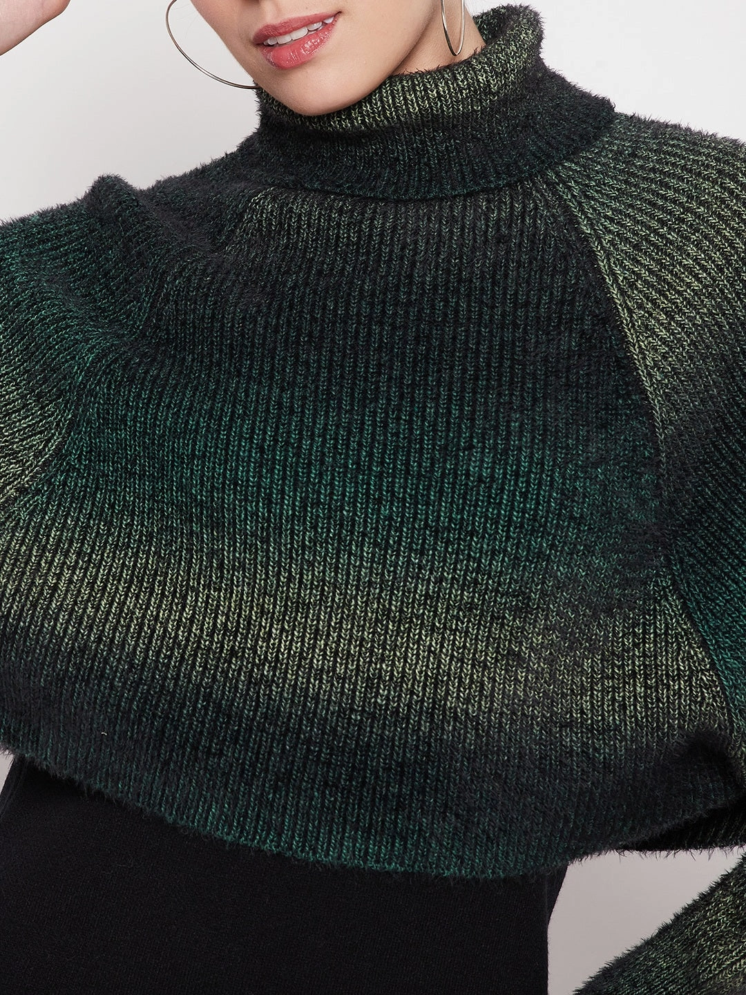 Madame Turtleneck Full Sleeve Gradient Green Sweater Relaxed Cut Knit Essentials