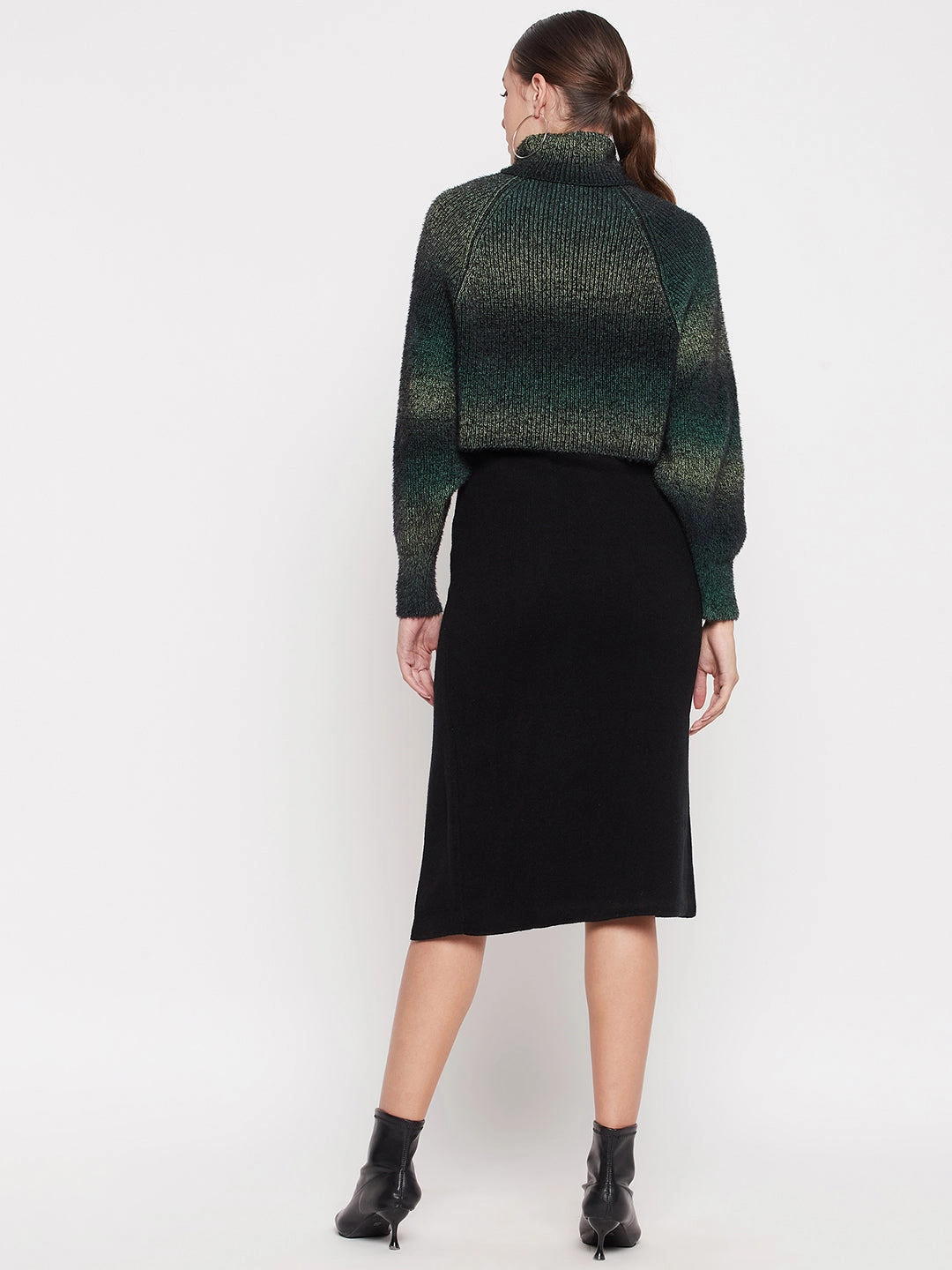 Everyday Ease Madame Turtleneck Full Sleeve Gradient Green Sweater