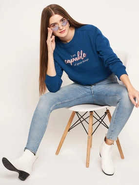 appropriate for winter Madame Typographic Royal Blue Sweatshirt