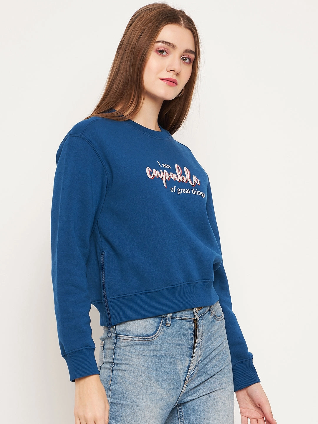 Madame Typographic Royal Blue Sweatshirt appropriate for autumn