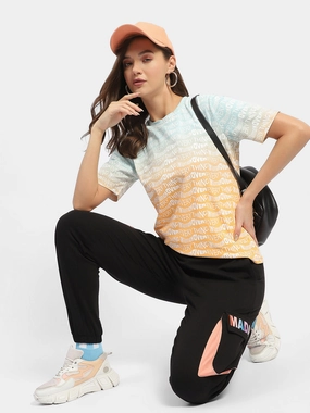 Tear Resistant Knit Madame Typography Orange Ombre Effect T-Shirt