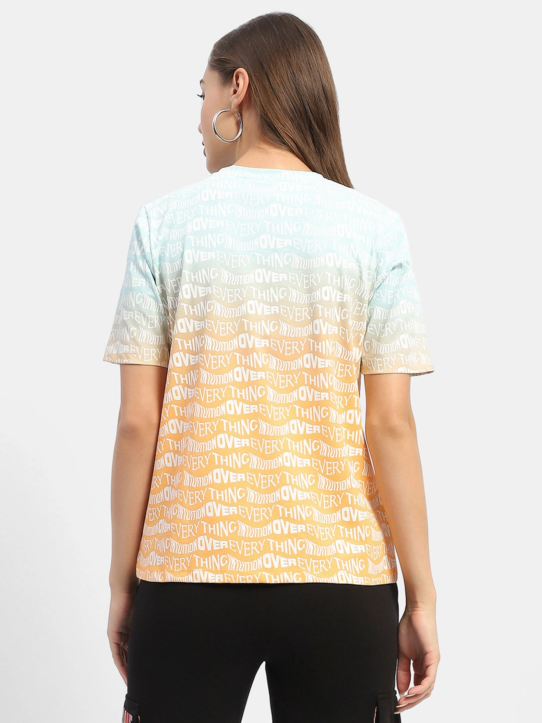 VintageWashEffect Madame Typography Orange Ombre Effect T-Shirt