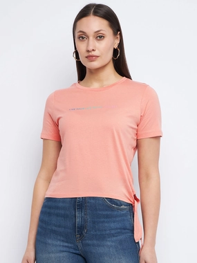 Anti Bacterial Layer Earthy Tone Colorways Madame Typography Peach Side Knotted Top