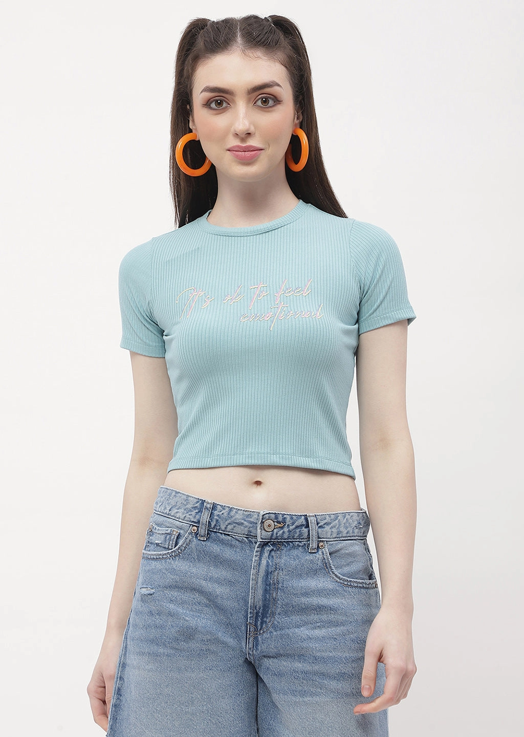 Madame Typography Powder Blue Crop T-Shirt Comfort and Fit Non-toxic