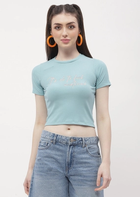 Madame Typography Powder Blue Crop T-Shirt Comfort and Fit Non-toxic