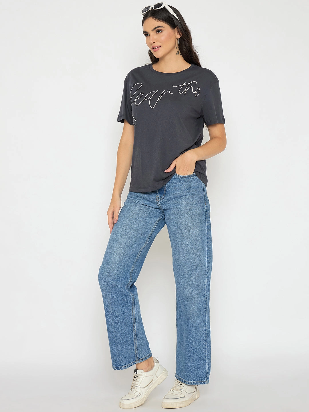 Comfortable Layers Quick Fit Stretch Madame Typography Print Charcoal Black Cotton T-shirt