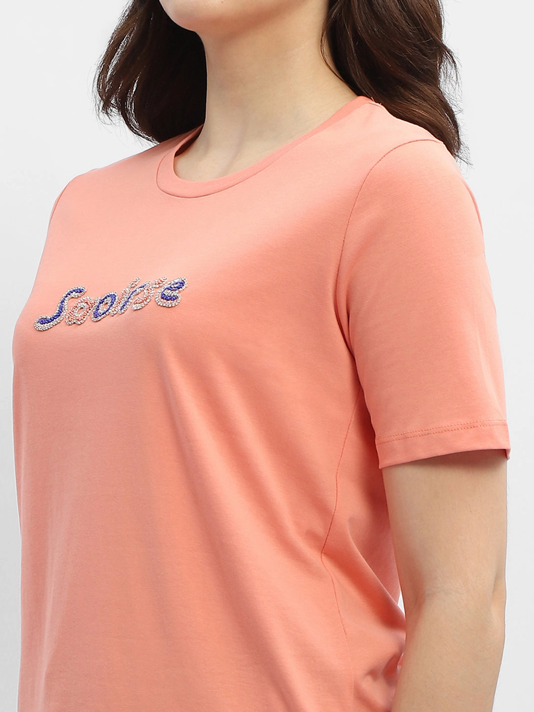 Madame Typography Salmon Cotton T-Shirt Sporty Style