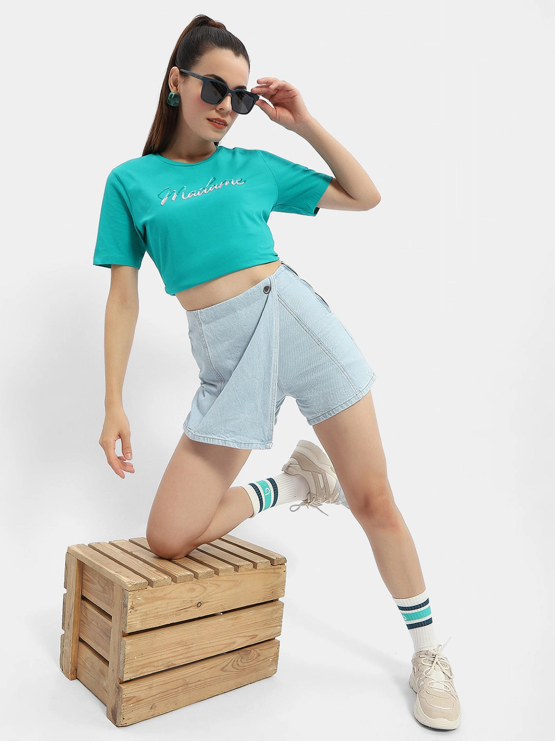 SeamFreeShoulders Holiday Wear Madame Typography Sea Green Crew Neck T-Shirt
