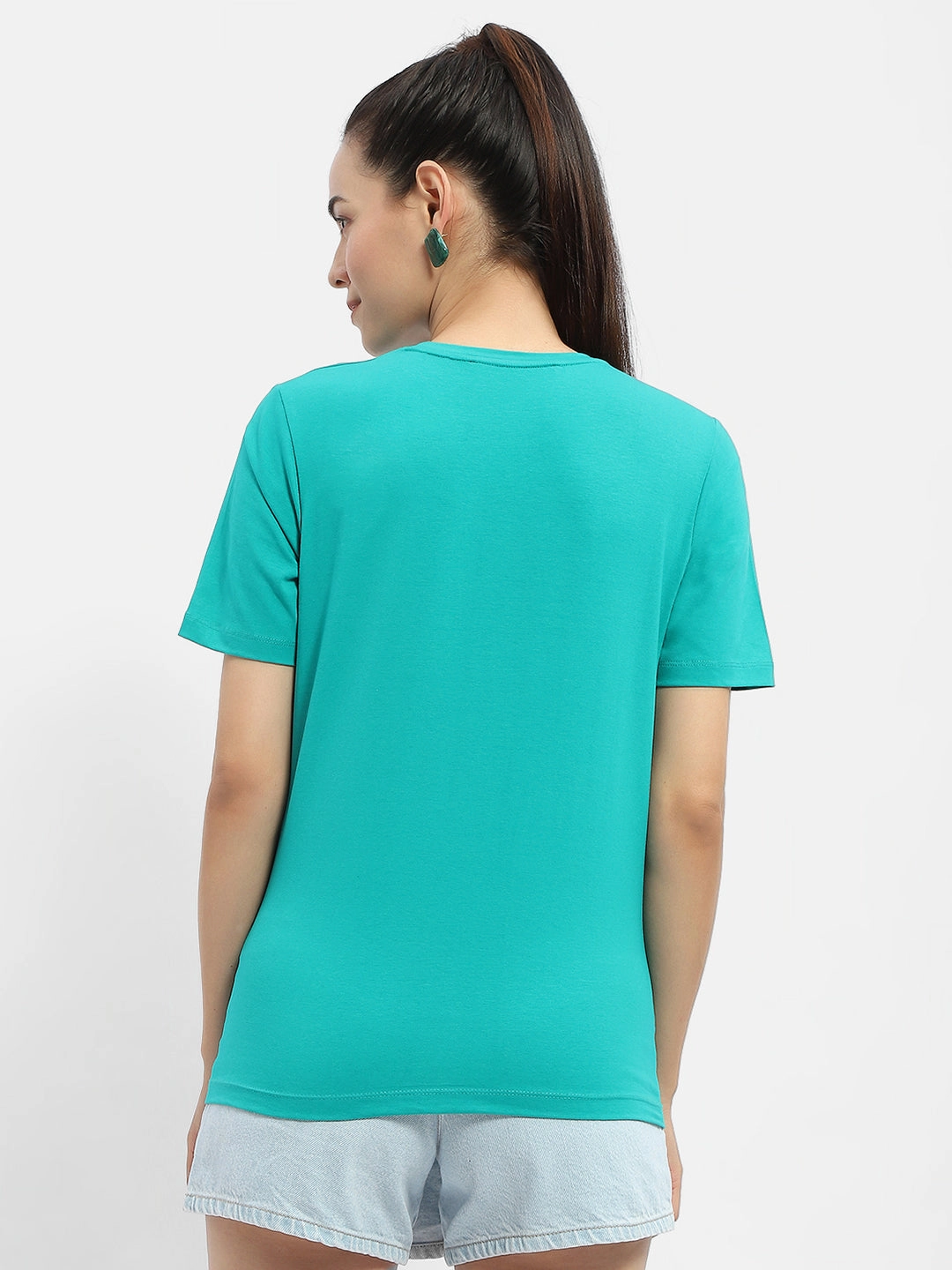Water Based Ink Trendy Piece Madame Typography Sea Green Crew Neck T-Shirt
