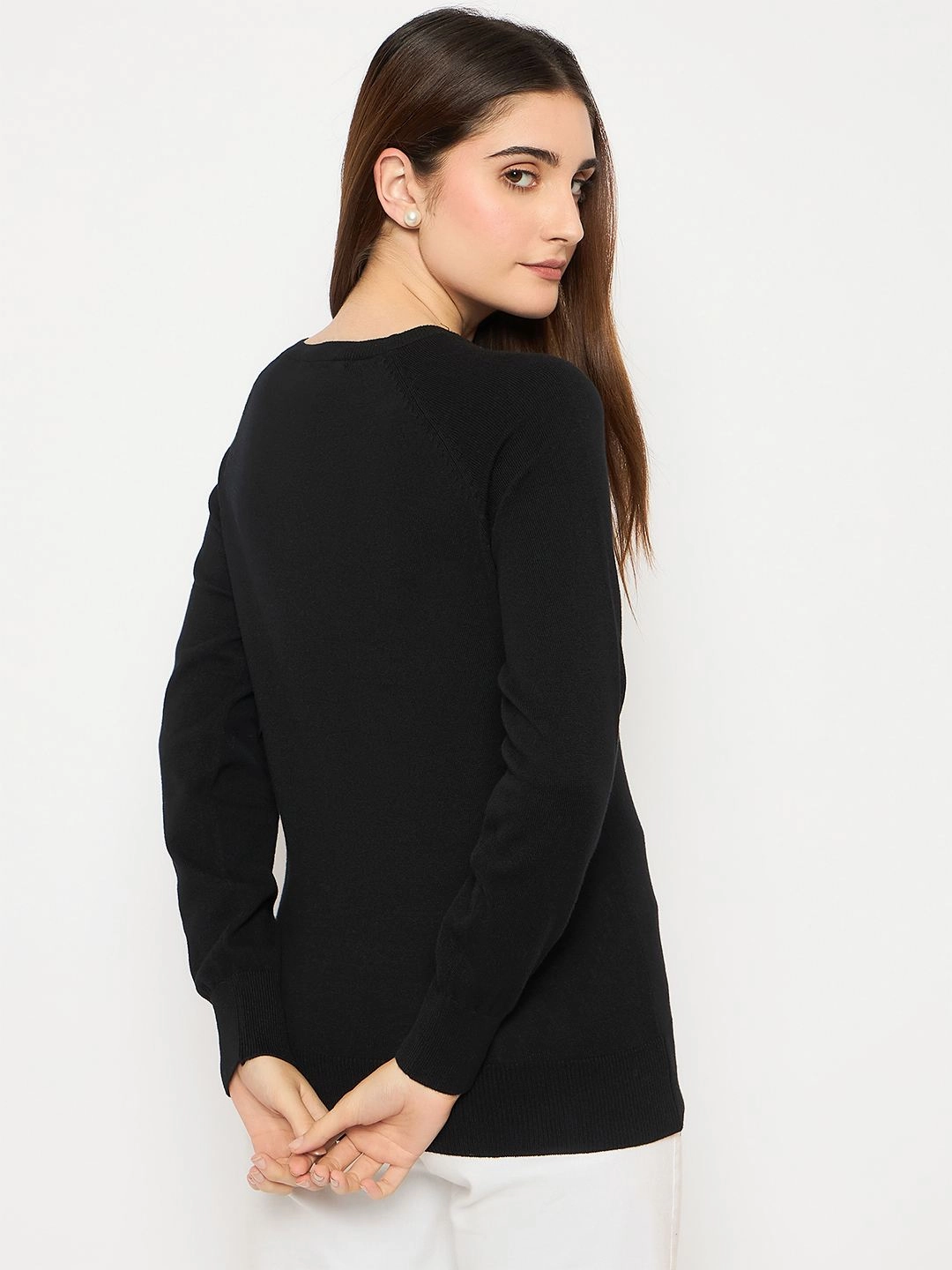 Madame V Neck Skinny Fit Black Sweater Cozy Wear Design