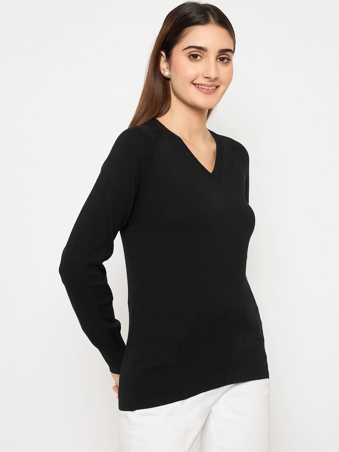 Madame V Neck Skinny Fit Black Sweater Cold Weather