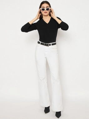 Lightweight Merino Madame V Neck Skinny Fit Black Sweater