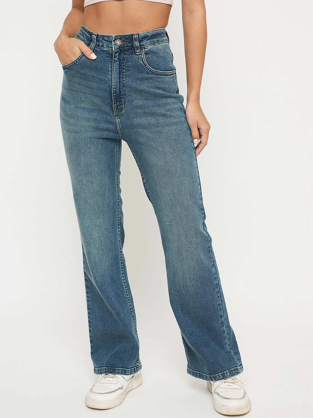 Madame Whiskered Stone Wash Mid Blue Jeans Trend Friendly