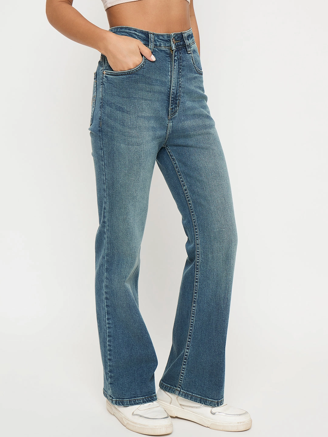 Madame Whiskered Stone Wash Mid Blue Jeans Classic Cut