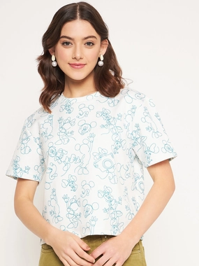 Madame White Disney Print Top Activewear Top