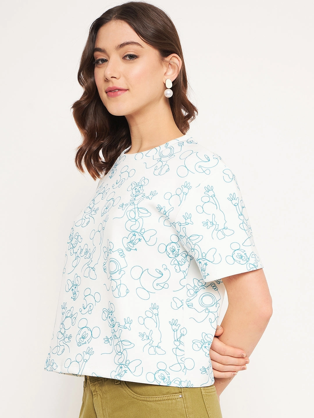 Daily Wear Moisture Wicking Material Madame White Disney Print Top