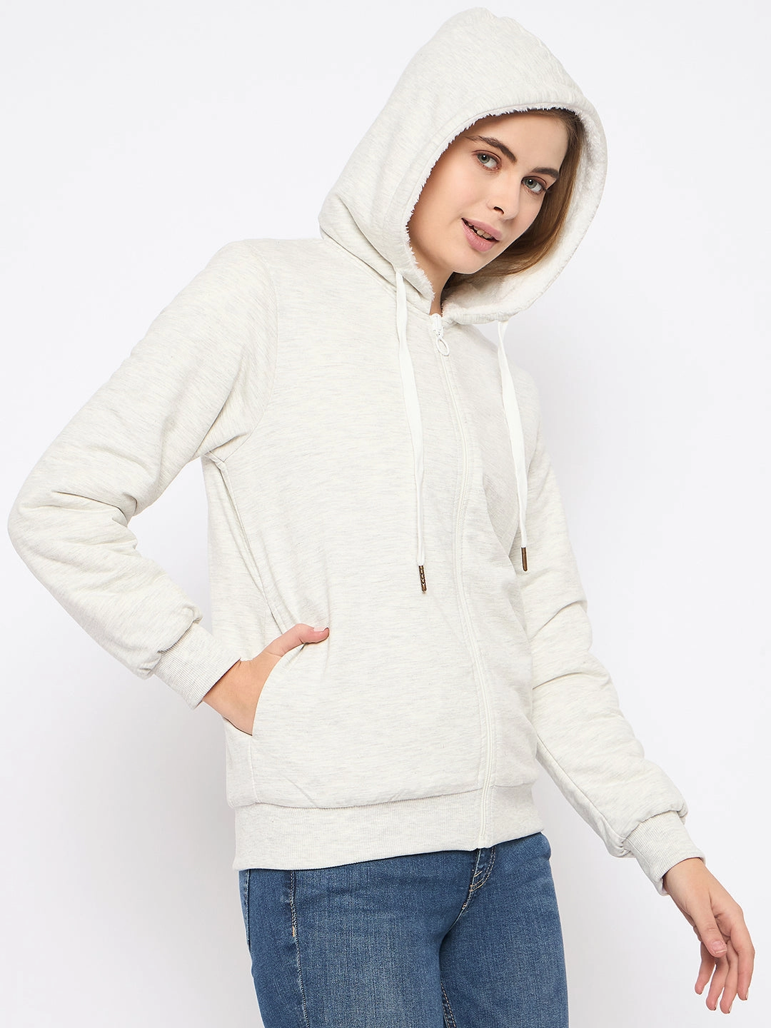 Madame White Fleece Hooded Sweatshirt product snowboarding suitability