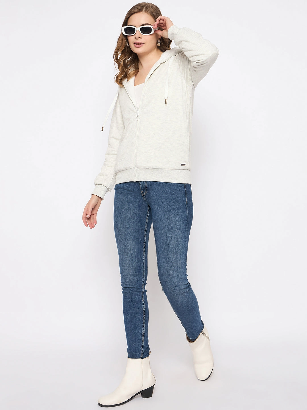product return policy product rhinestone glamour Madame White Fleece Hooded Sweatshirt