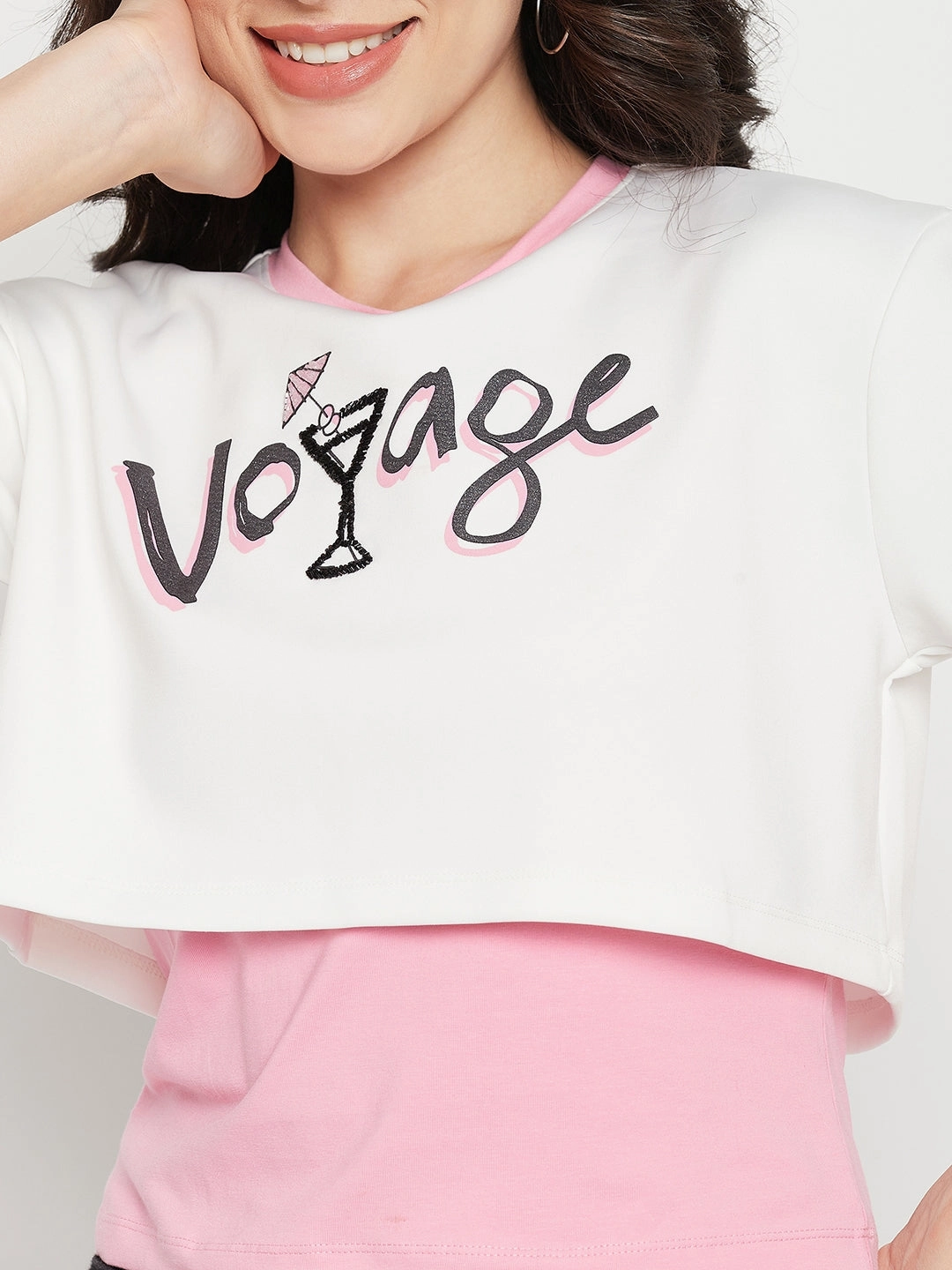 HighNeckline Relaxed Blouse Madame White Graphic Top