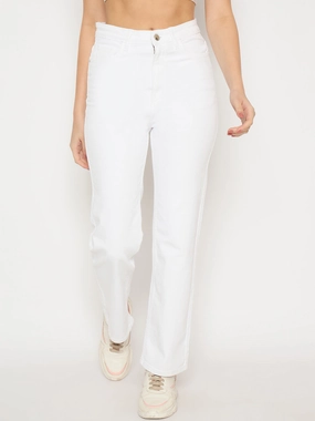 Madame White Straight Fit Denim Jeans Anti Static Material Blend