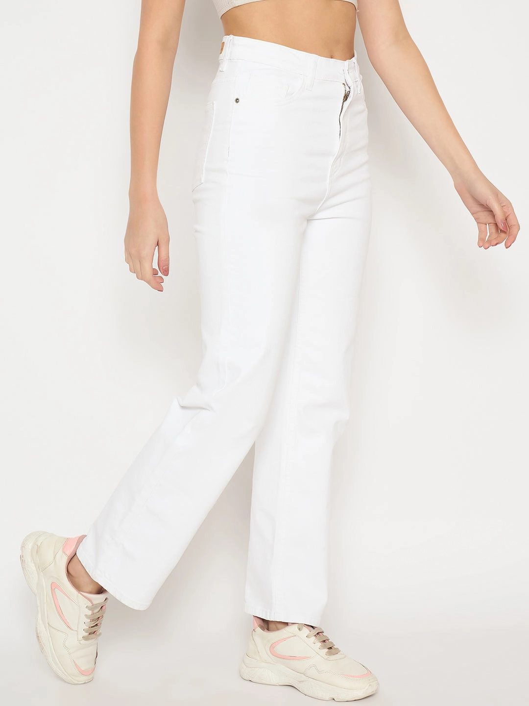 Madame White Straight Fit Denim Jeans Always Fits Breathable Minimalist