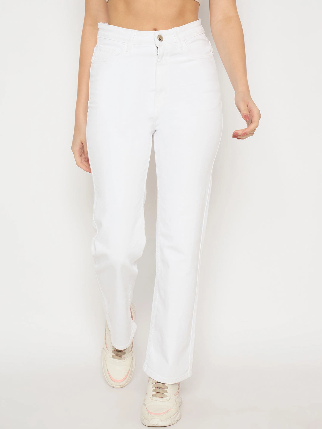 Madame White Straight Fit Denim Jeans Anti Static Material Blend