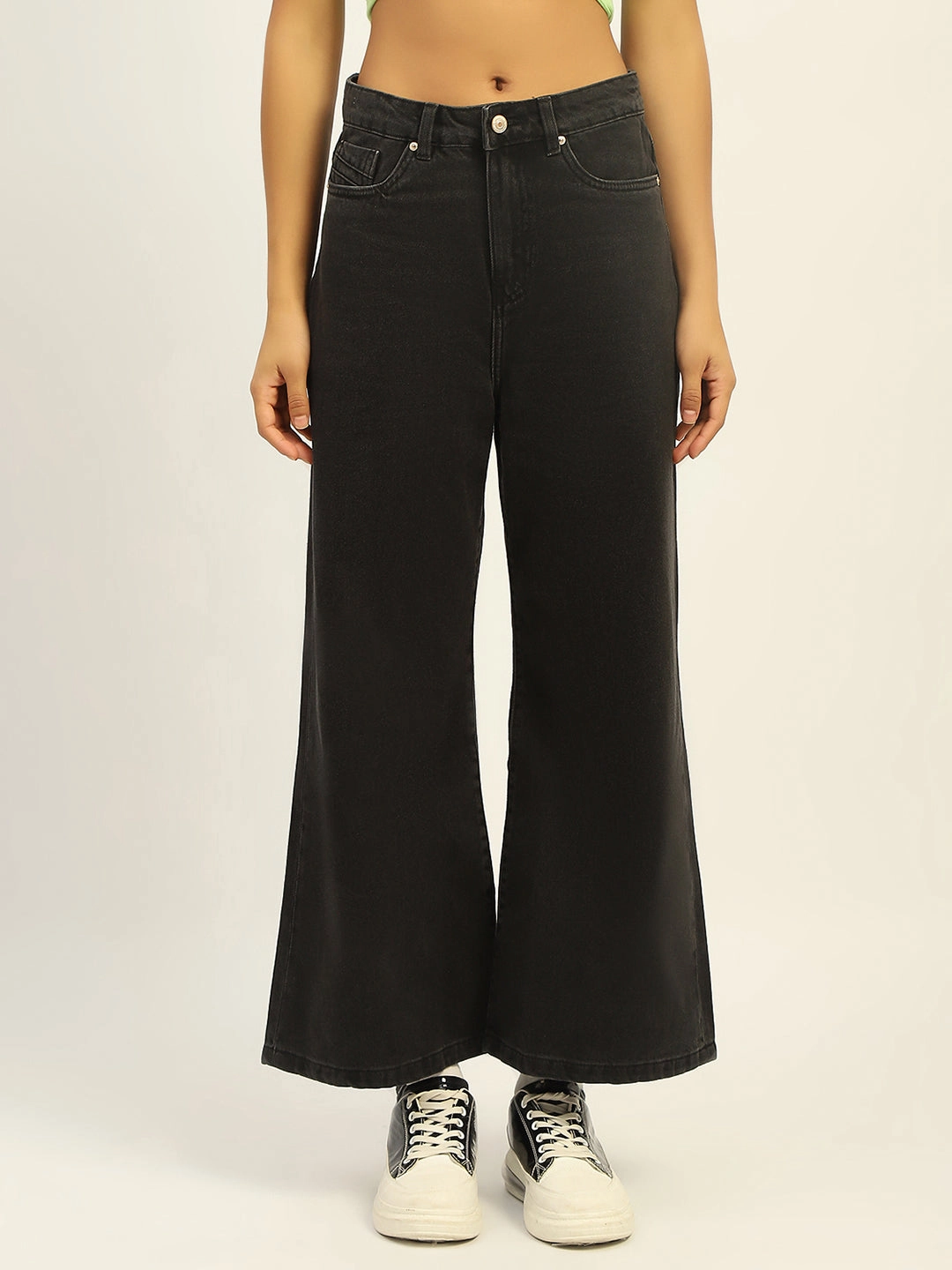 Artist Vibe Durable Perfect Fit Design Madame Wide Leg Charcoal Cotton Denim