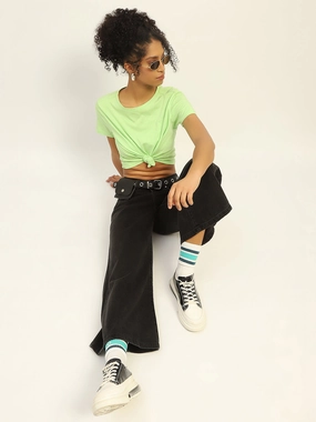 Madame Wide Leg Charcoal Cotton Denim Seamless Pocket Design Family Style Gym Ready Daily Wear