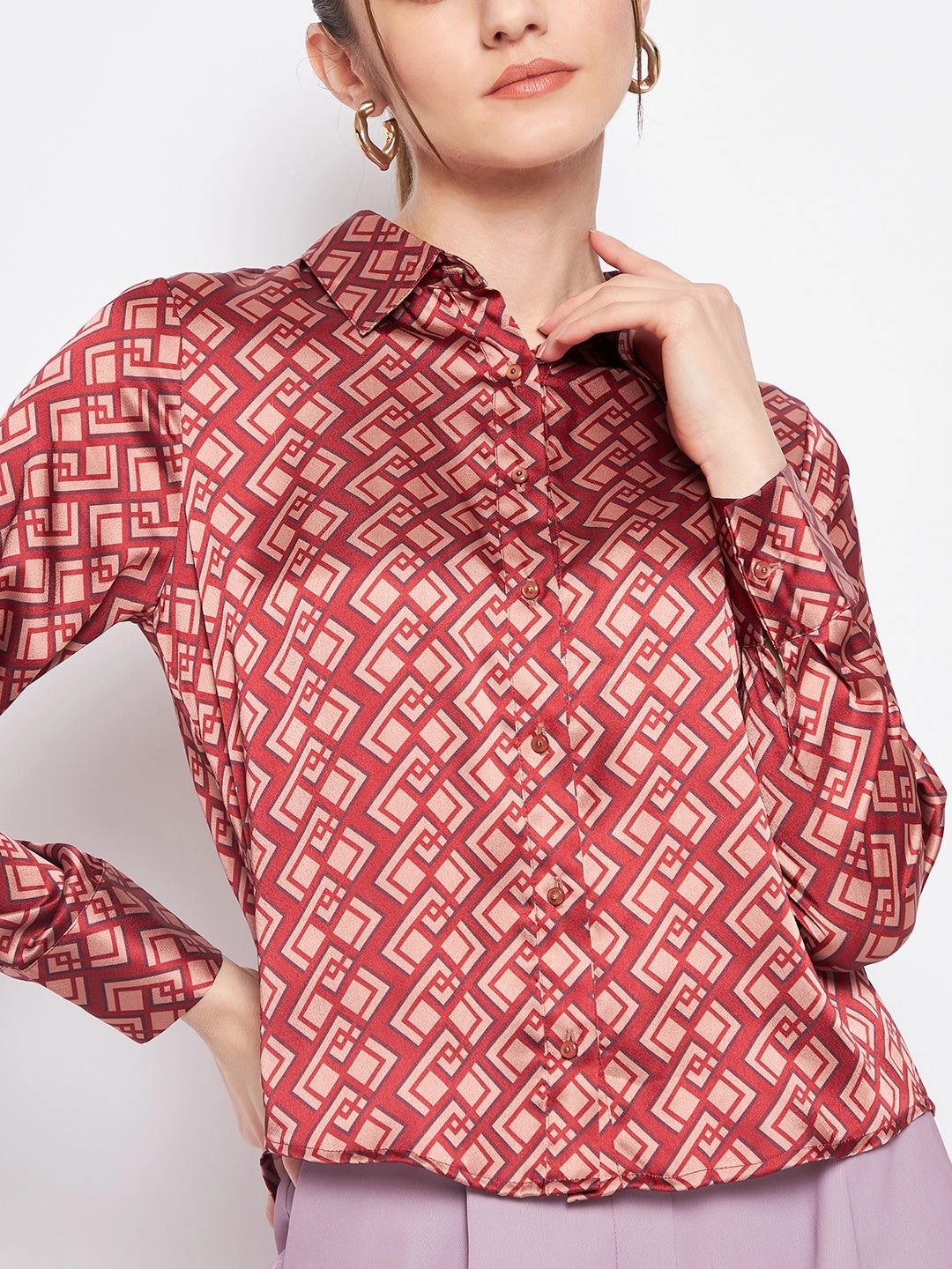 V-Neck Weekend Adventure Madame Women Printed Rosewood Shirt