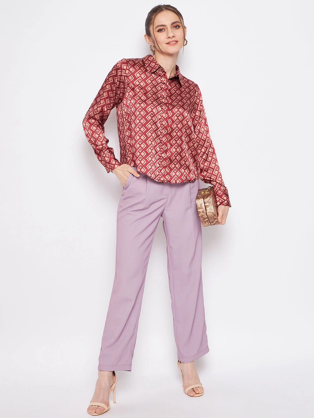 Workwear Casual Beach Ready Madame Women Printed Rosewood Shirt
