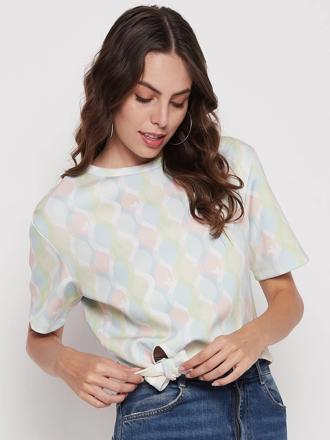 Soft Material Madame Women Printed White Top