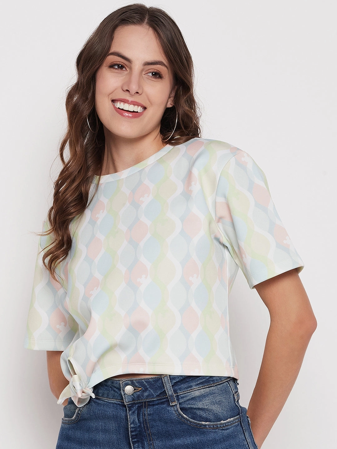 Durable Color Retention SnagFreeKnit Madame Women Printed White Top
