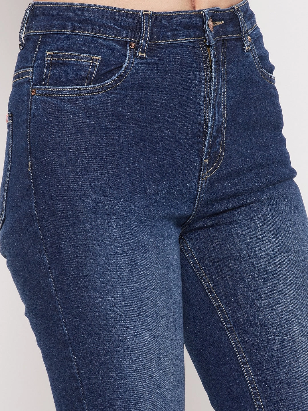 Madame Women Solid Blue Jeans Essential Wear Elegant Adult Fashion