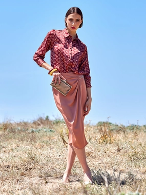 Madame Women Solid Camel Skirt Hand Painted Waist Defining
