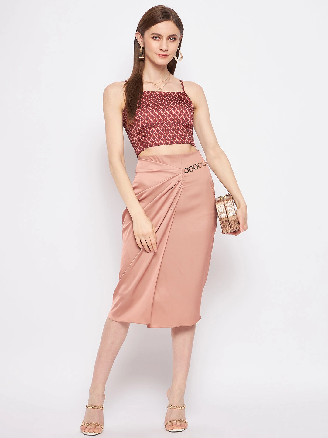Asymmetrical Cut Subtle Details Madame Women Solid Camel Skirt