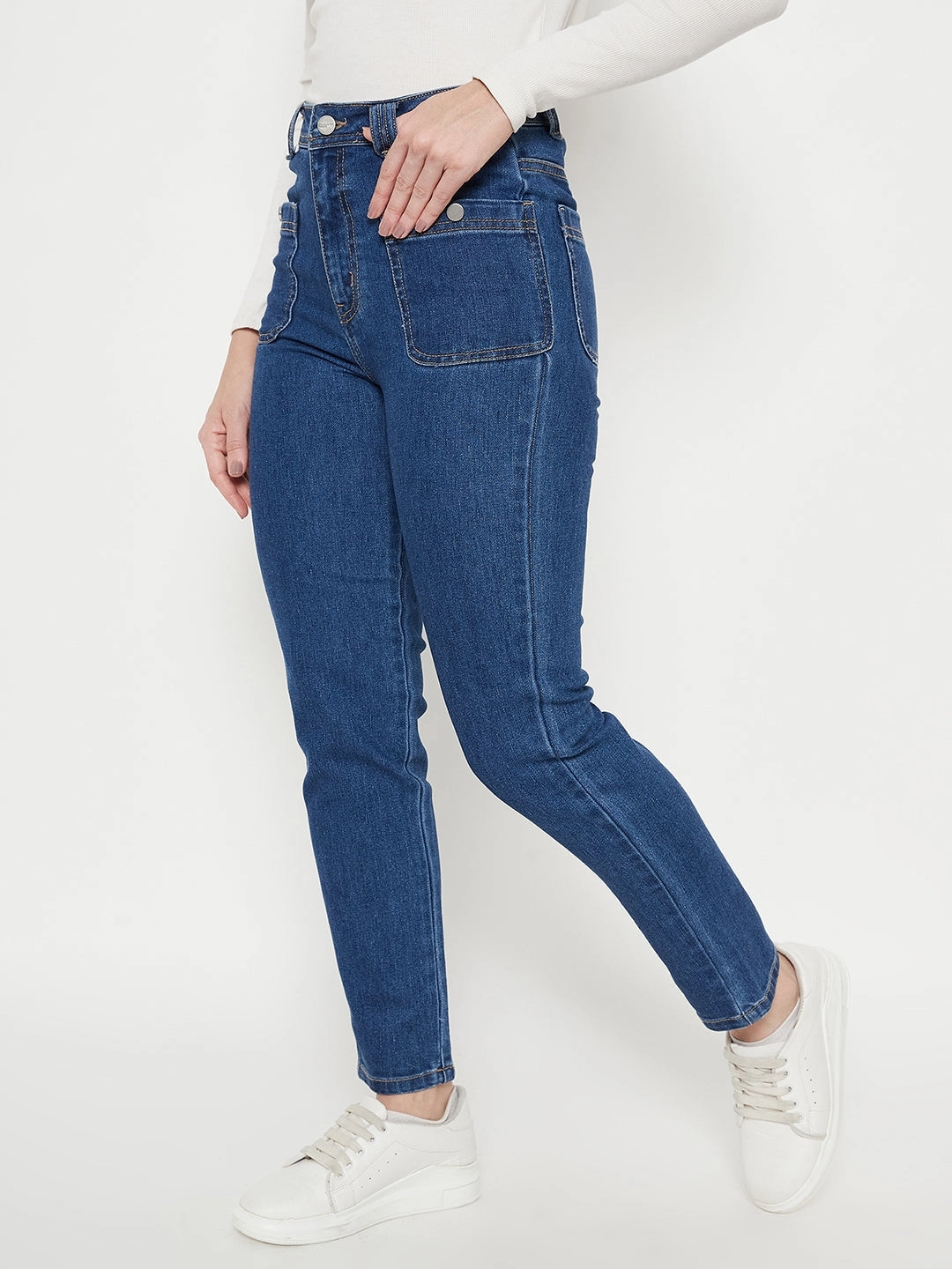Festival Outfit Comfy Easy Outfit Madame Women Solid Dark Blue Jeans