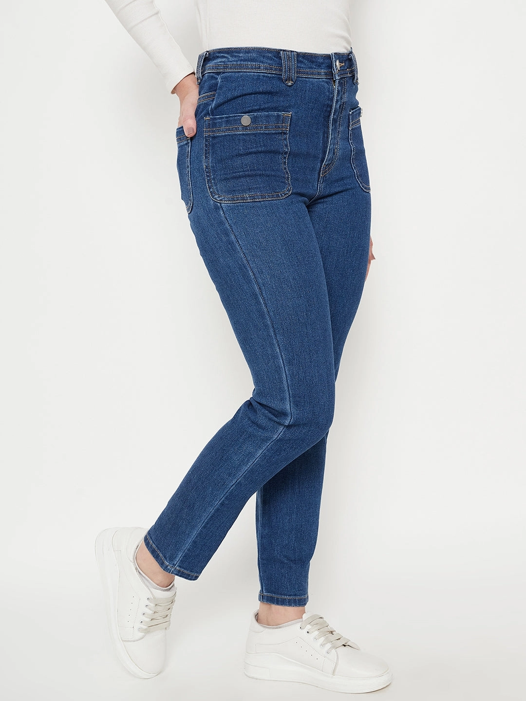 Soft Stretch Madame Women Solid Dark Blue Jeans