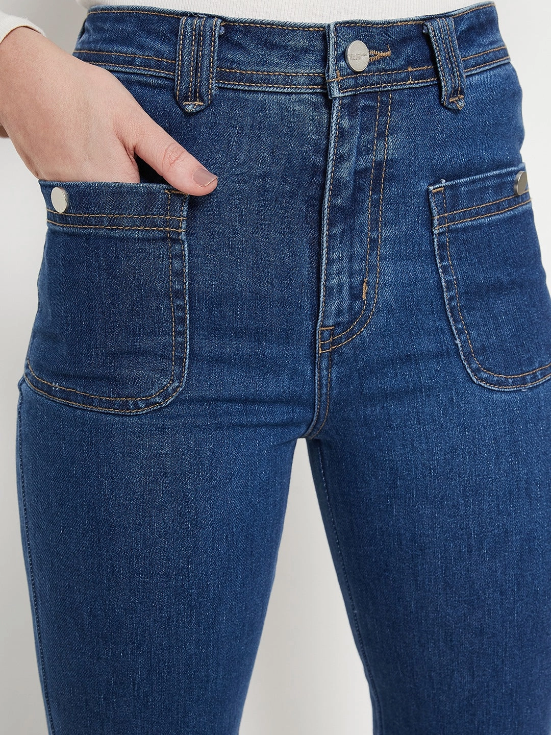 Formal City Walk Party Look Madame Women Solid Dark Blue Jeans