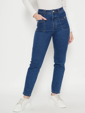 Autumn Days Parent Style UltraSoft Lining Madame Women Solid Dark Blue Jeans