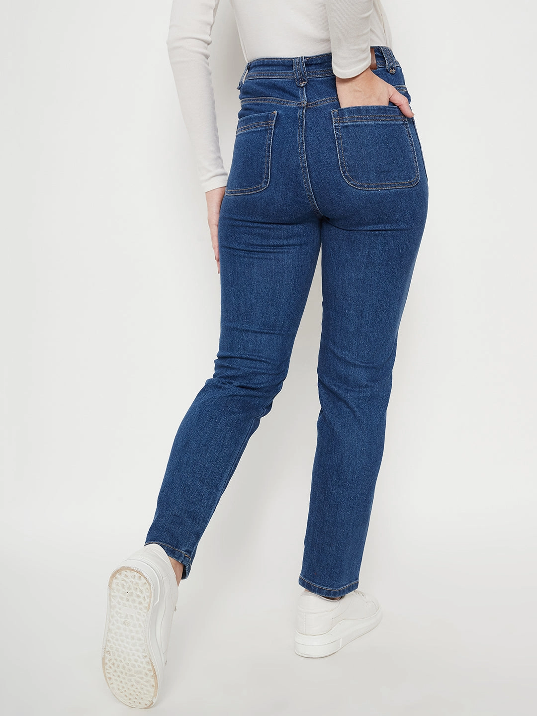 Versatile Weekend Style Madame Women Solid Dark Blue Jeans